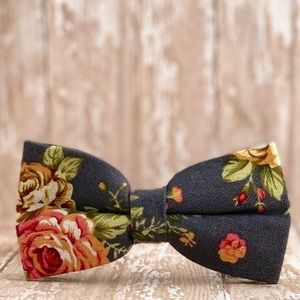 Men’s Bohemian Style Charcoal Floral Bow Tie